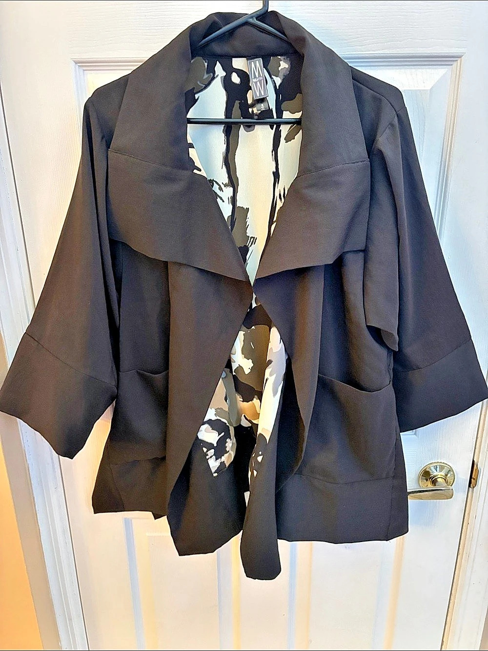 Marla Wynne Black HSN lined open front jacket Size Small Like New big pockets